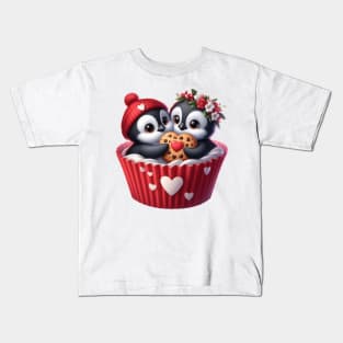 Valentine Penguin Couple In A Cupcake Kids T-Shirt